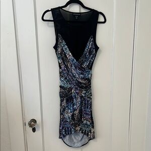 💕Stylestalker Black and Blue Asymmetrical Wrap Mini Dress